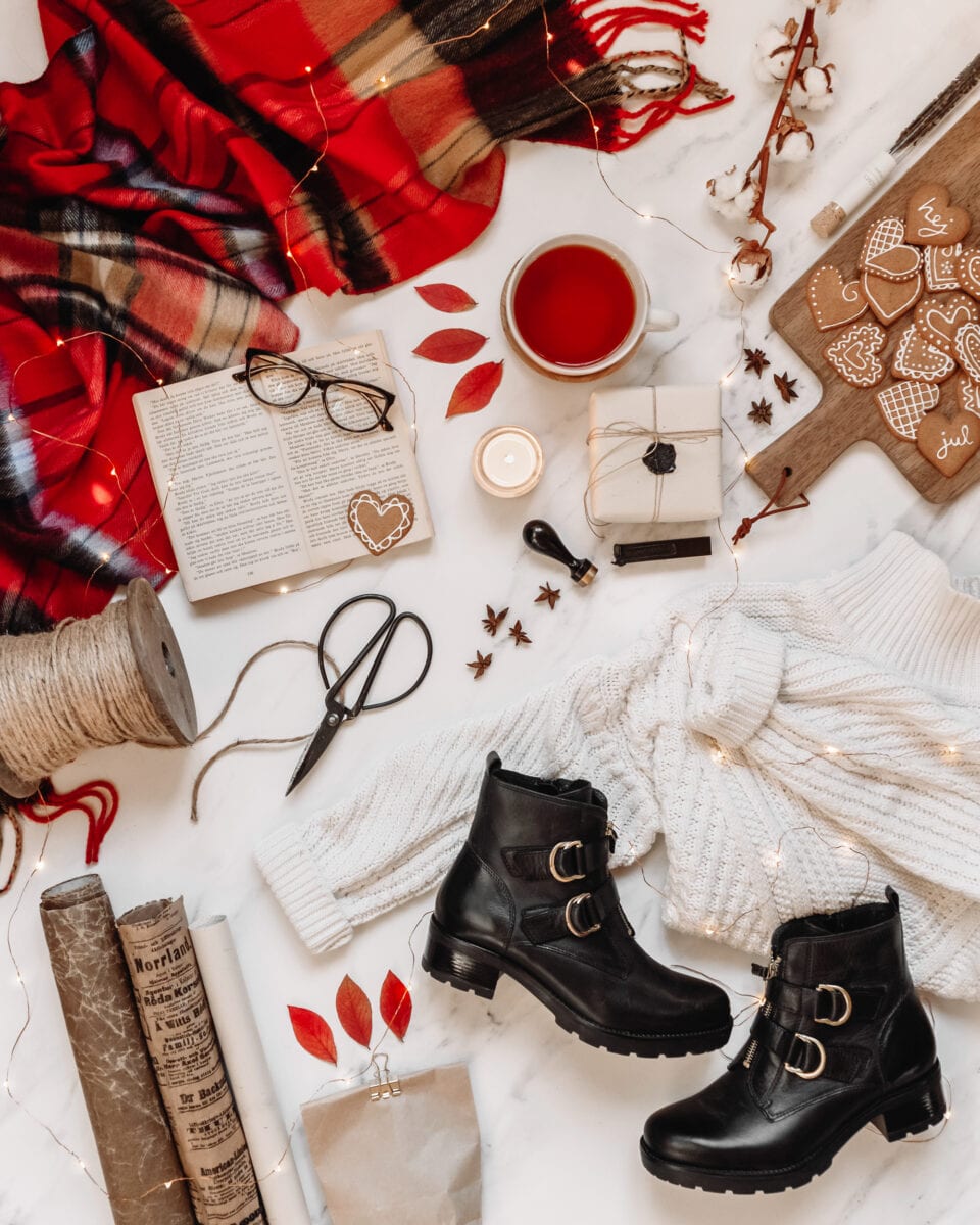 Cozy Winter Flatlay with Marble Photo Backdrop from Club Backdrop