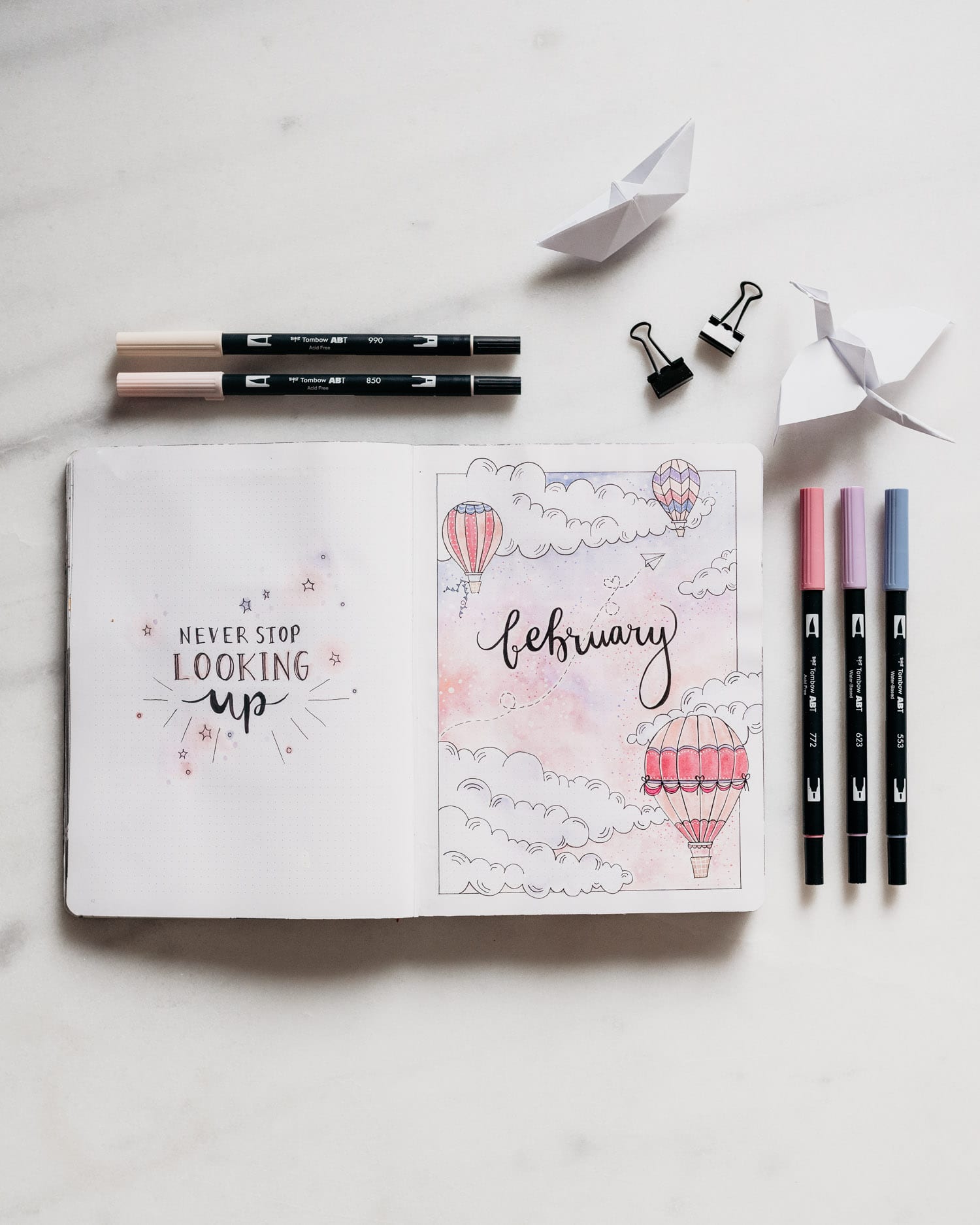 Bullet Journal February: Hot Air Balloon Theme Idea