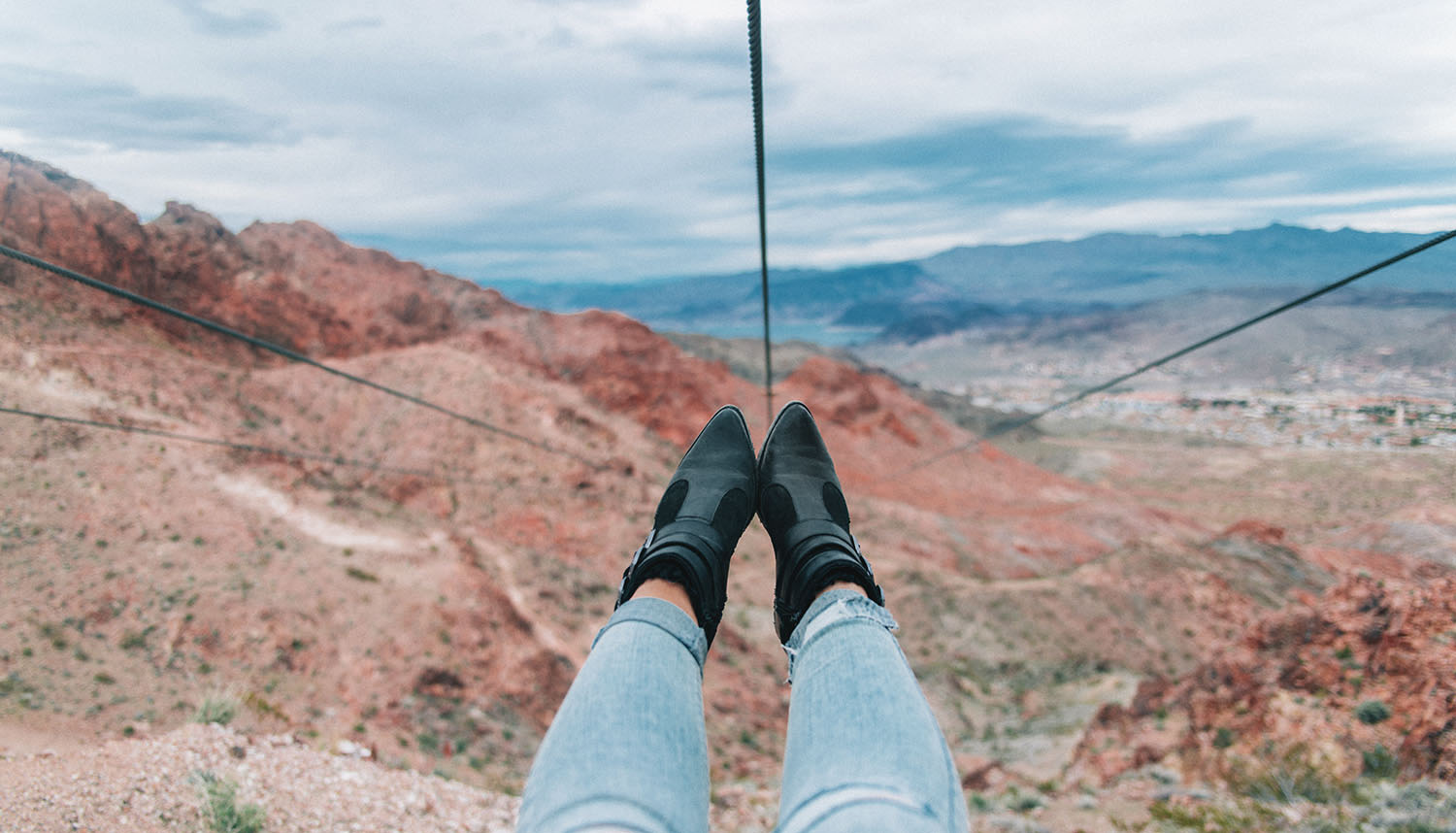 Boots in front of Zipline Adventure outside Las Vegas