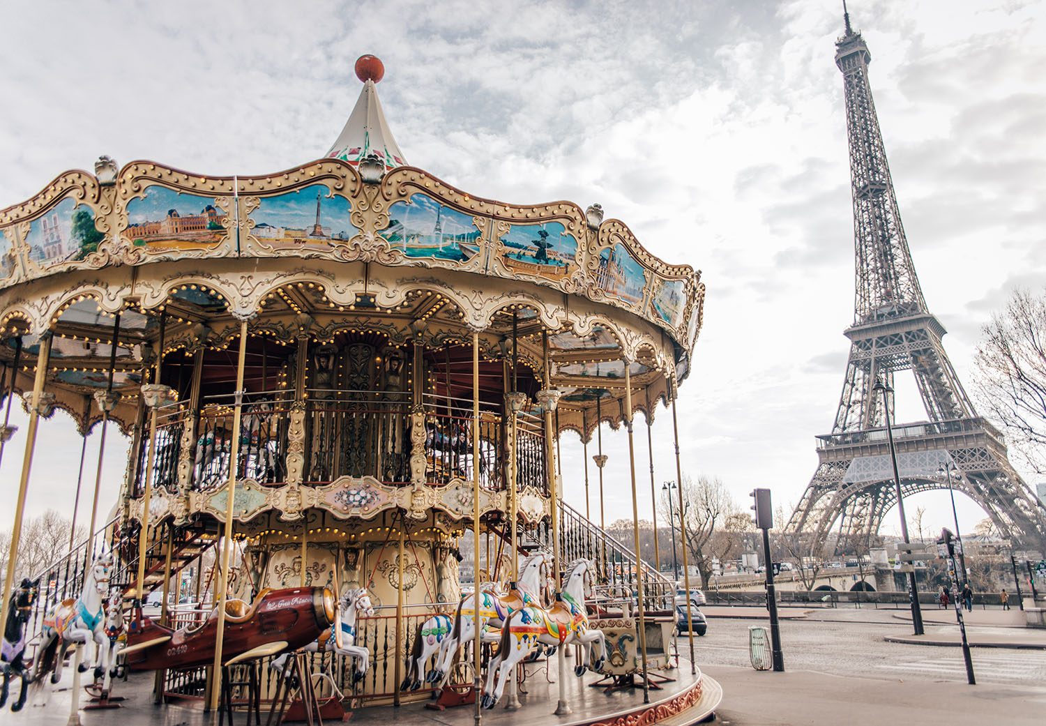 Carrousel in front of The Eiffel Tower in Paris