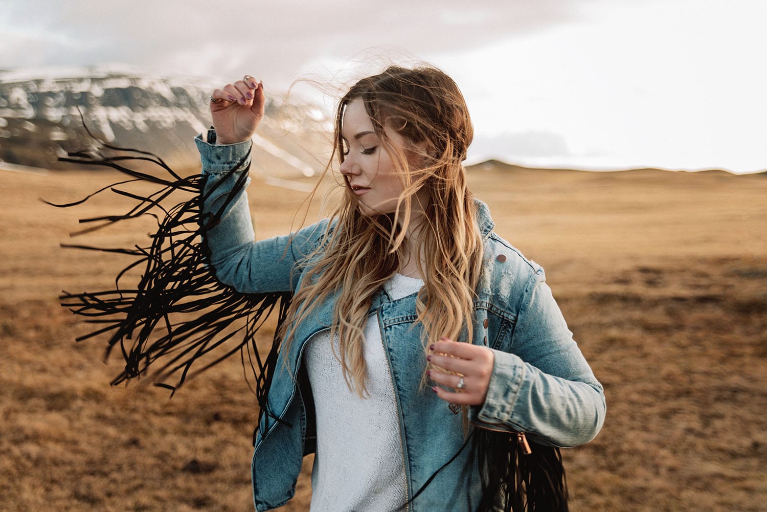 Woman with One Teaspoon Fringe Jacket on Iceland