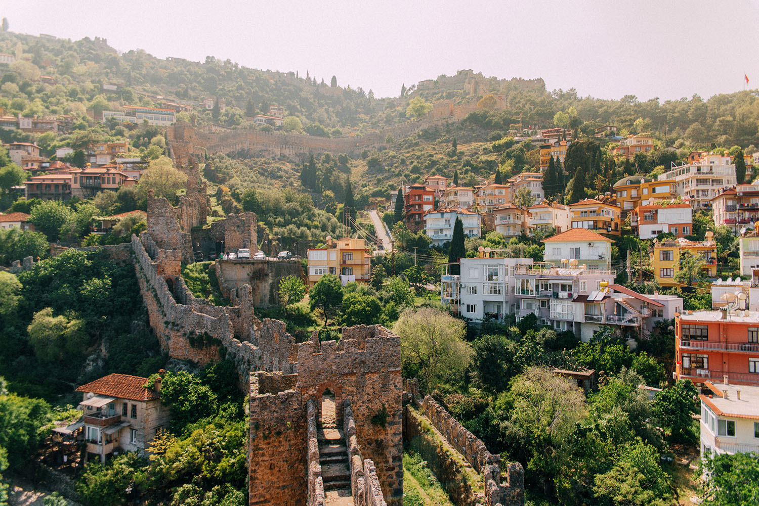 Castle view from The Kızıl Kule (The Red Tower) in Alanya, Turkey