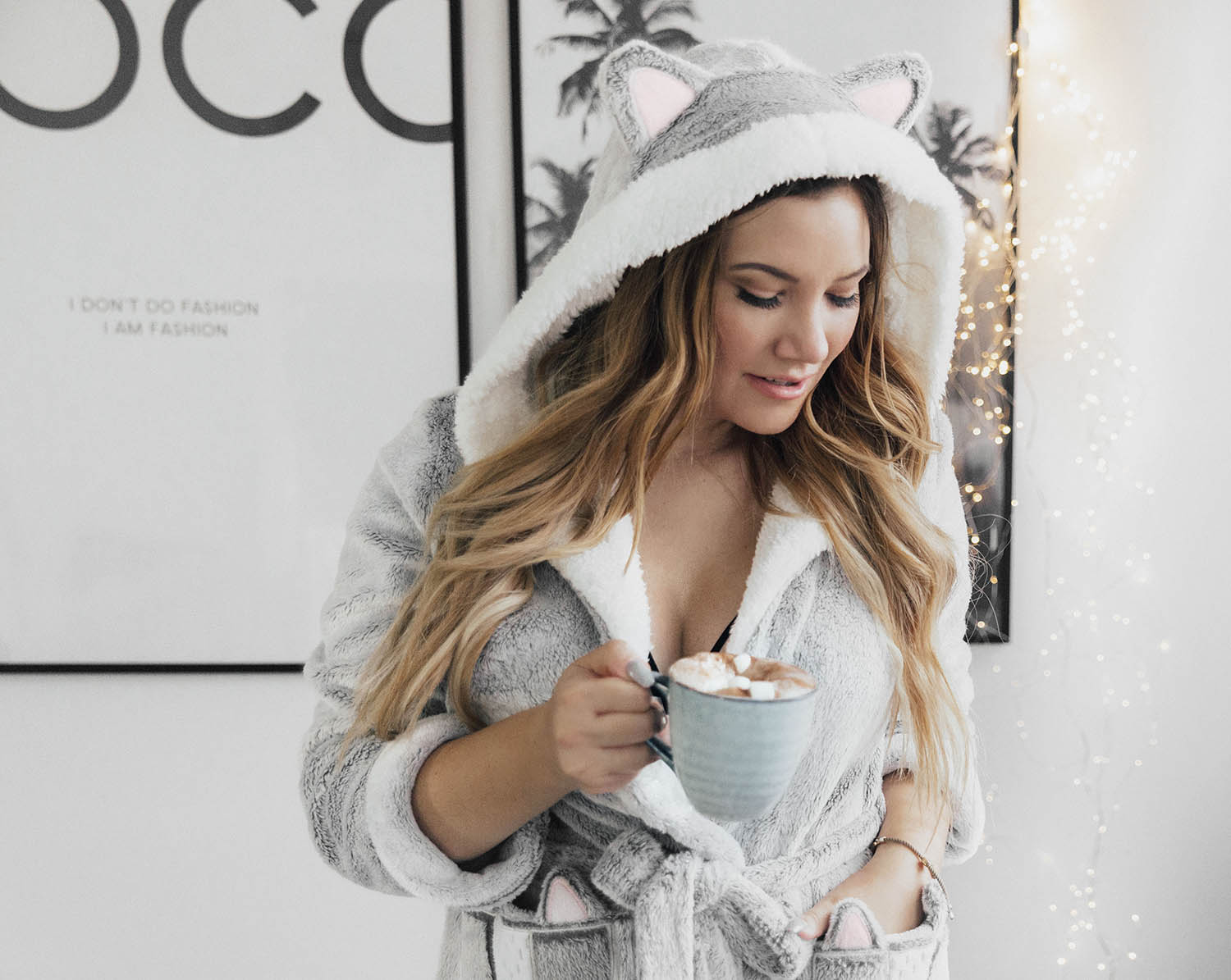 Cute & Cosy Bathrobe with Ears & Hot Chocolate