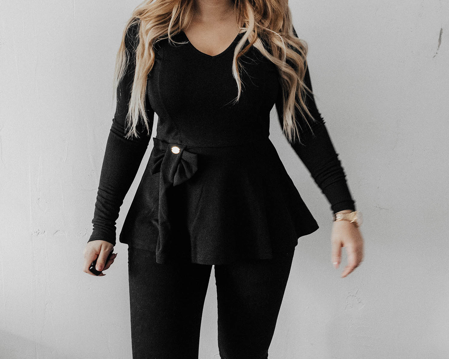 Long Sleeved Black Peplum Top