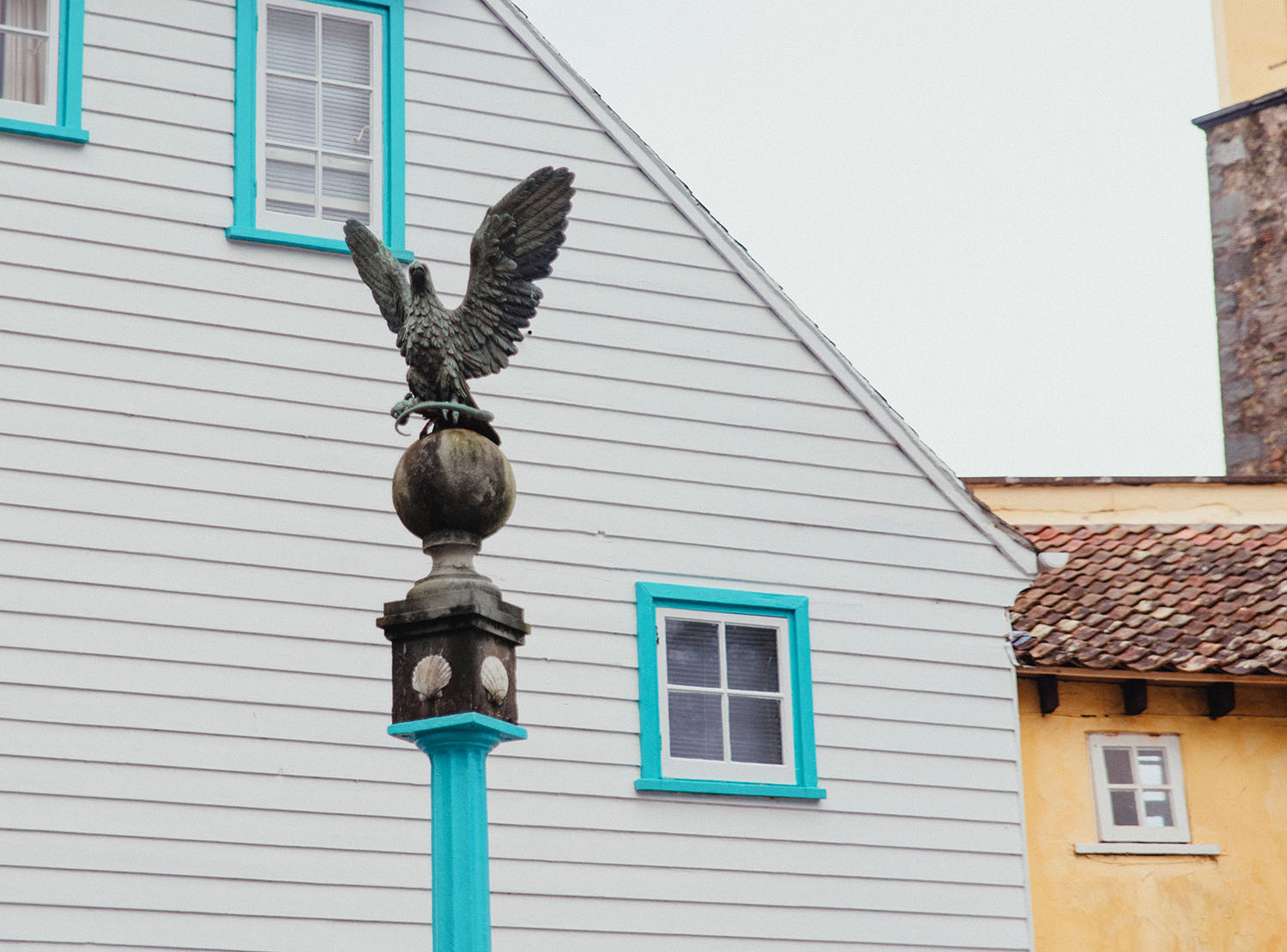 Bird Statue in the picturesque village of Portmeirion in North Wales