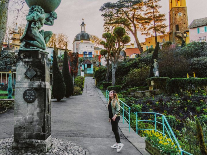 Statue of Hercules in the Italianate village of Portmeirion in Snowdonia, North Wales