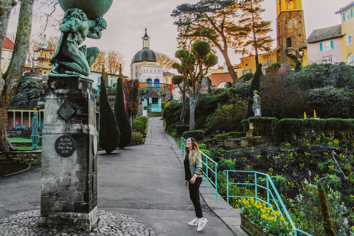 Statue of Hercules in the Italianate village of Portmeirion in Snowdonia, North Wales