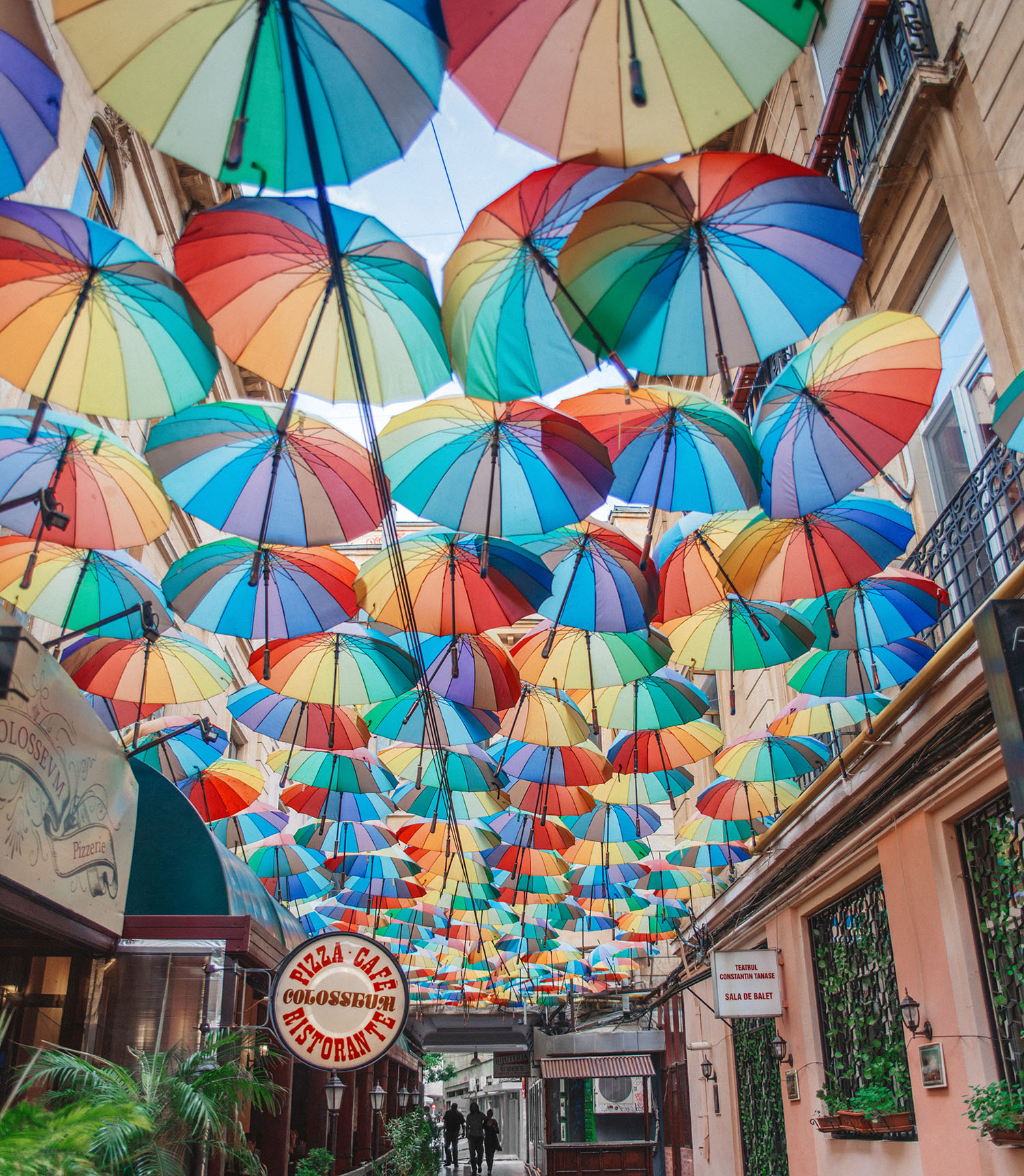 Pizza Colosseum - Coloful umbrellas in Bucharest