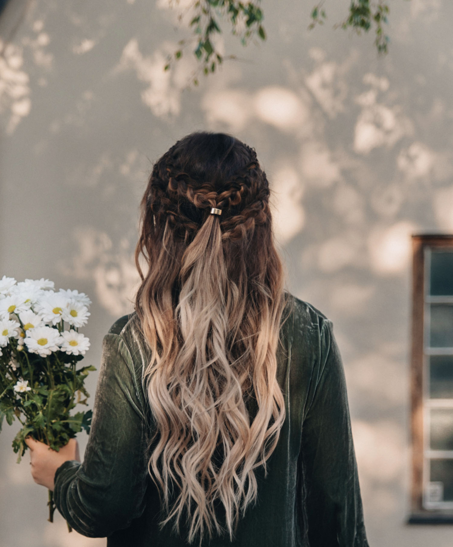 Khaleesi Hairstyle with Braids + Green Velvet Dress