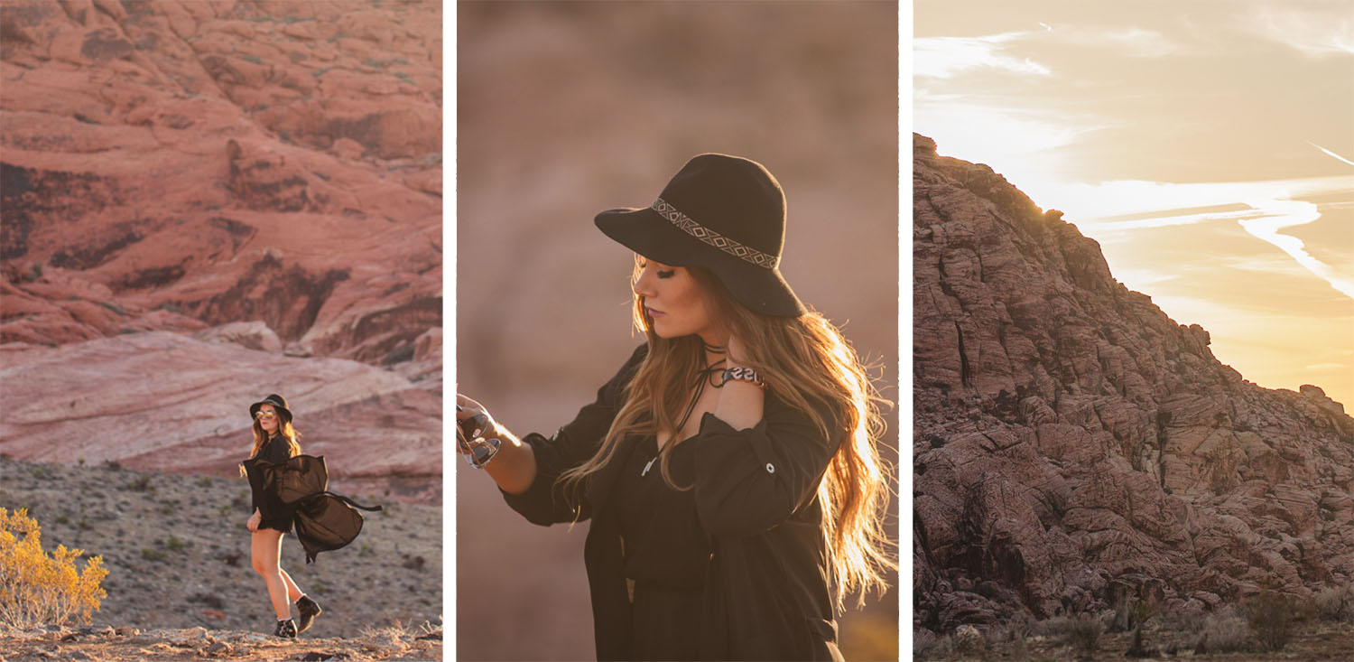 Collage with Jumpsuit & Hat Outfit at Red Rock Canyon