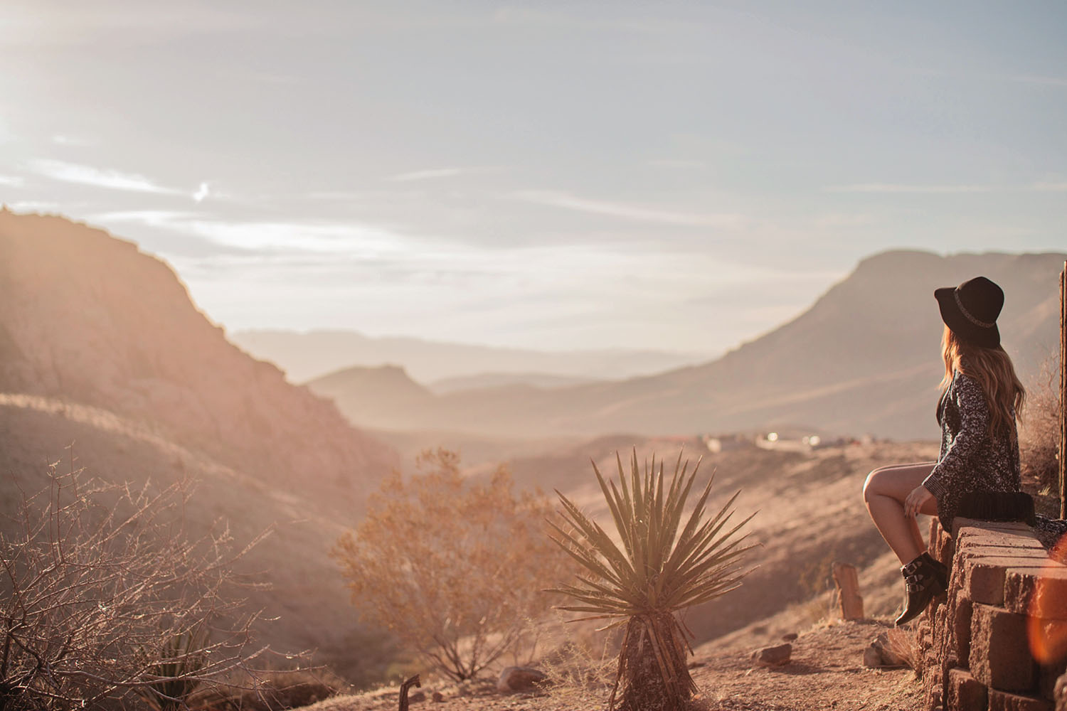 Boho Outfit in Red Rock Canyon Sunrise - Dress, Boots, Hat & Fringe Bag