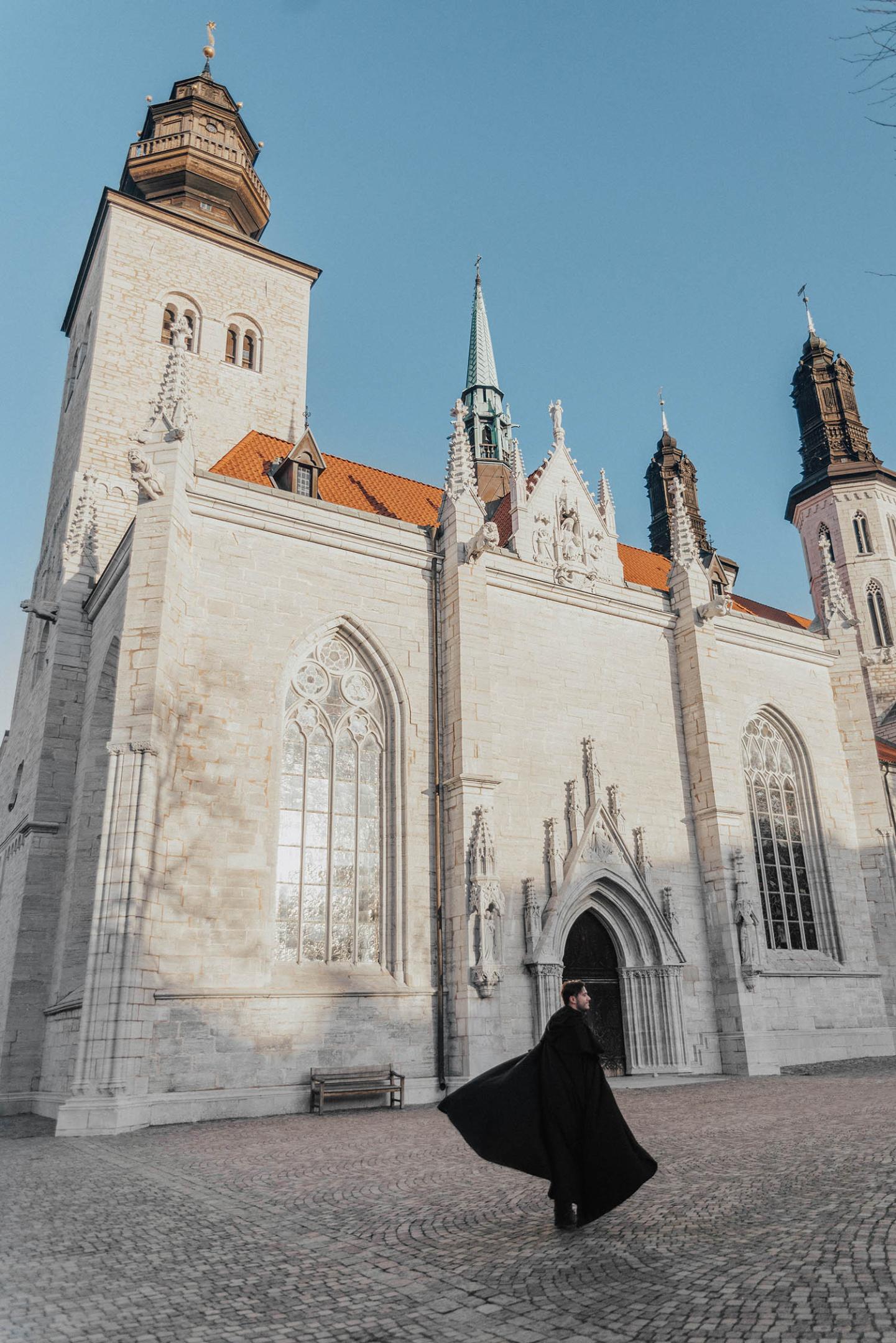 Simon outside Visby Cathedral