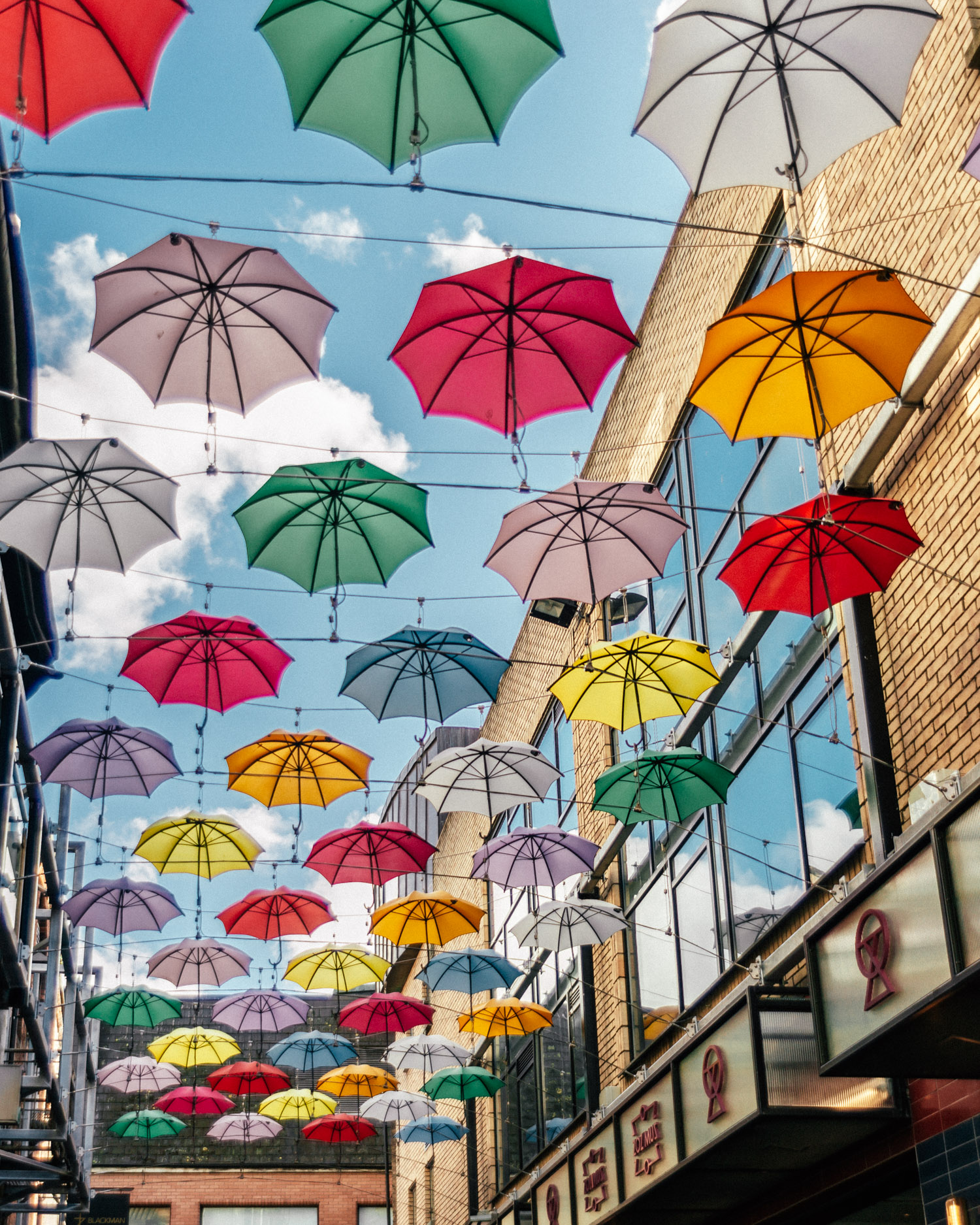 Roof of colorful umbrellas in Dublin, Ireland