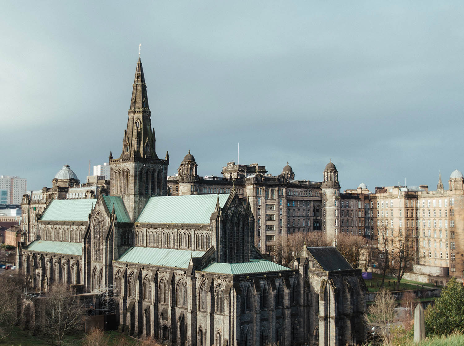 Glasgow Cathedral in Scotland, View from Necropolis