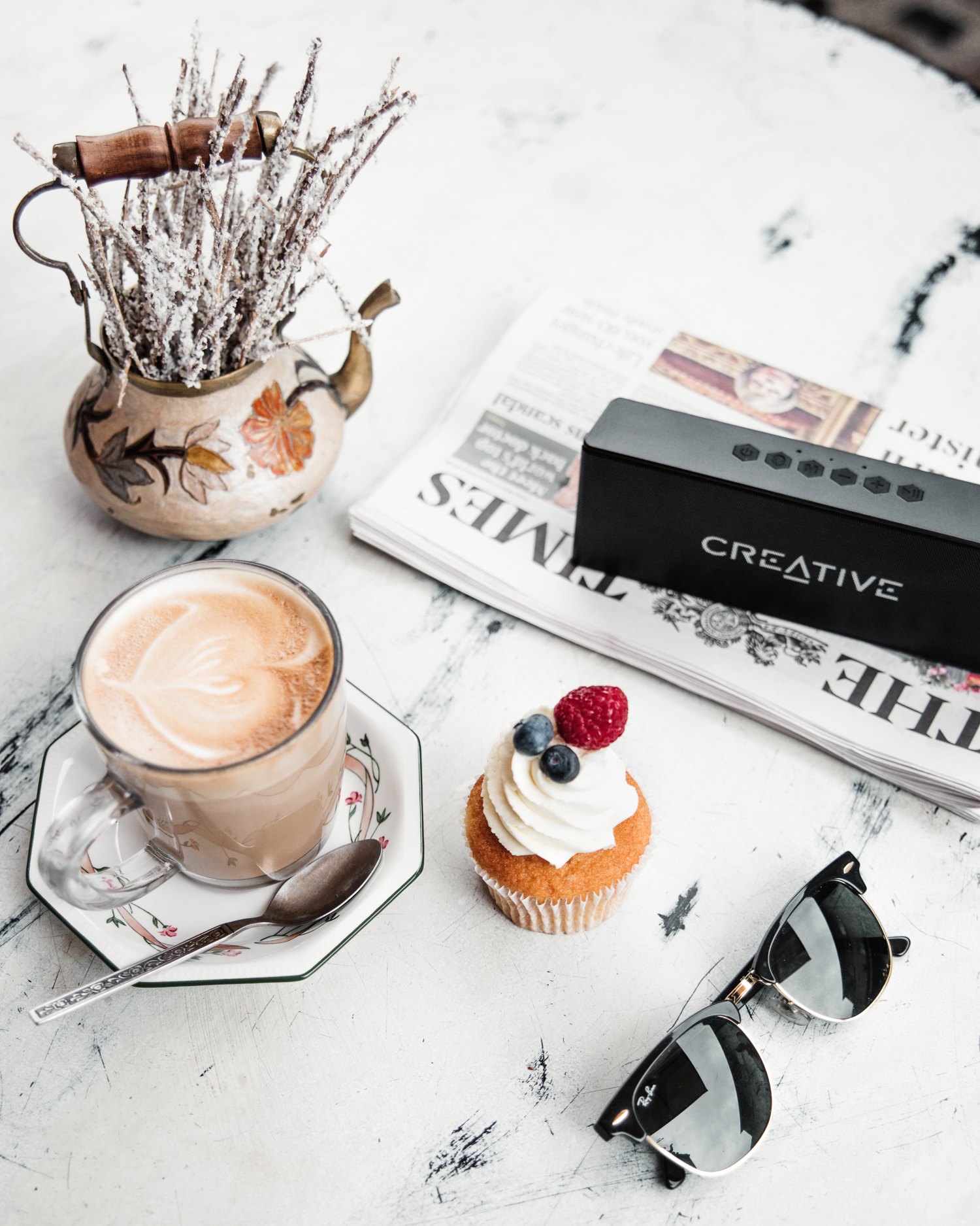 Coffee Flatlay with Creative Speaker