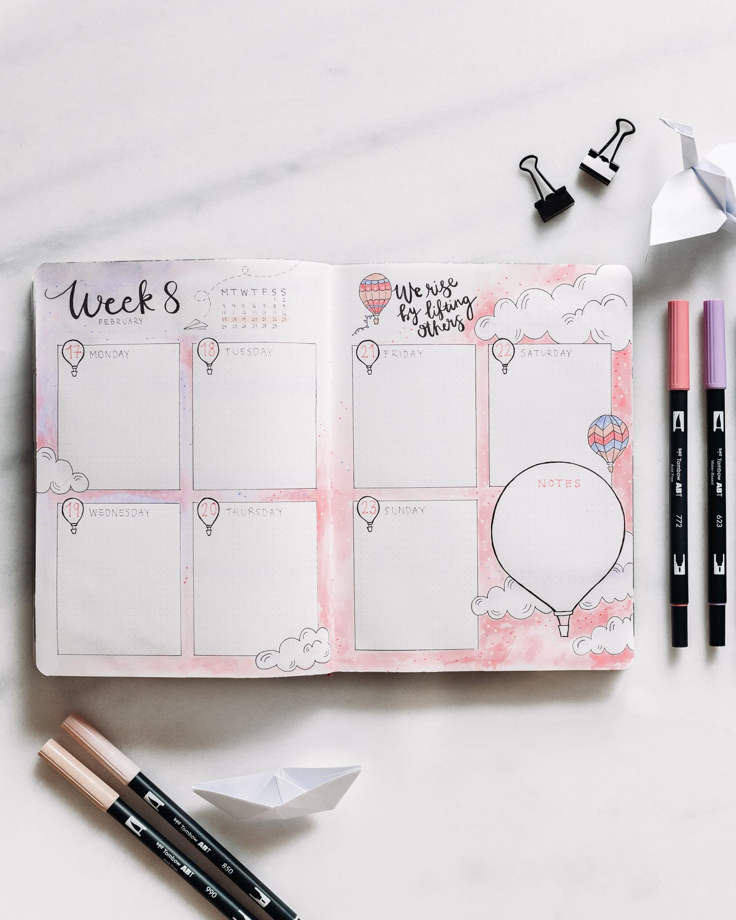 Bullet Journal Weekly Log Idea: Hot Air Balloon Theme - 3/4