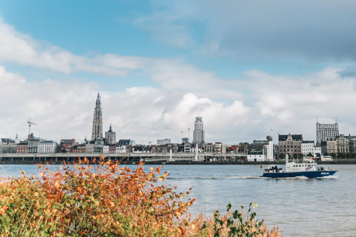 View of Antwerp from across the river Scheldt, Belgium