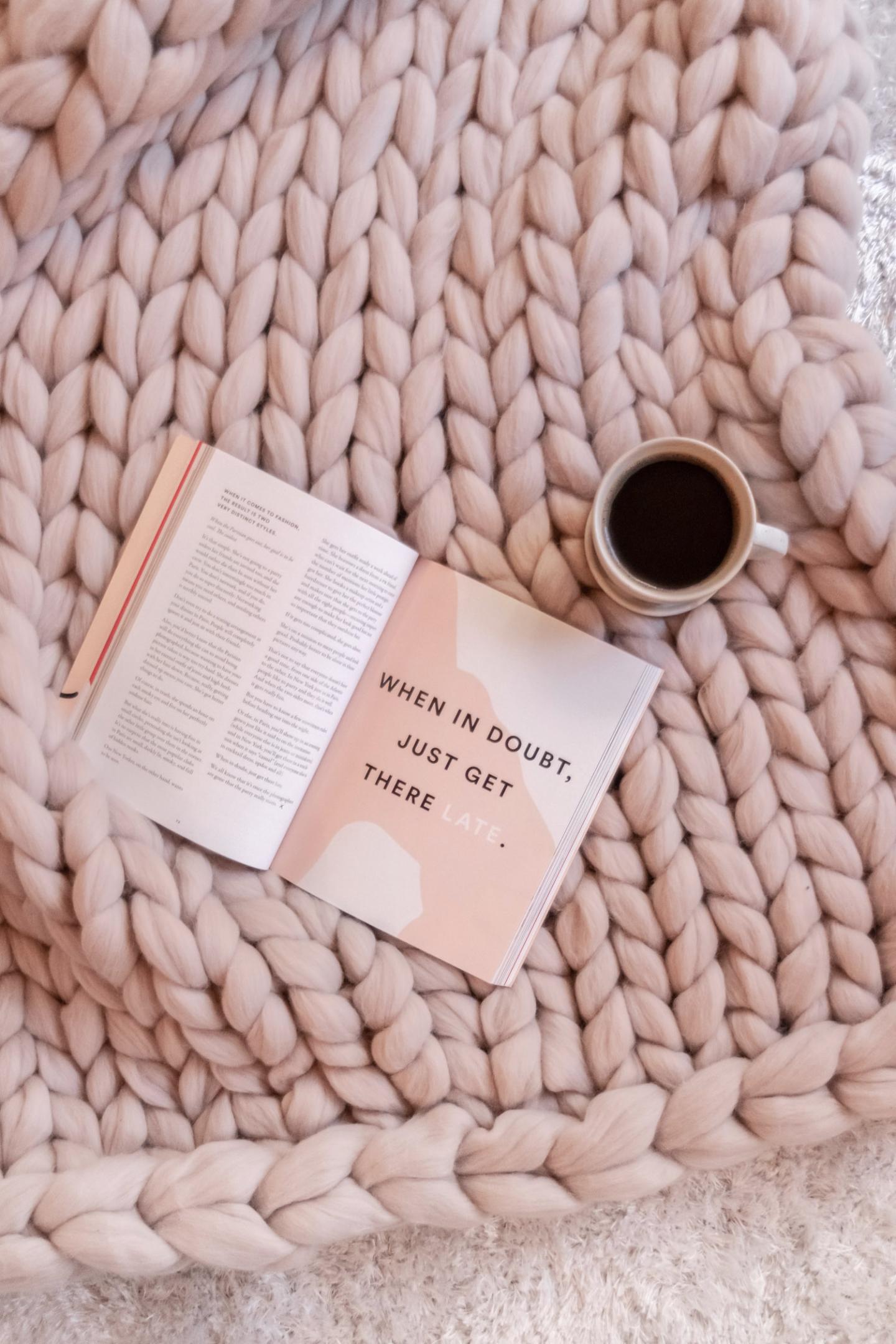 Chunky Knit Throw Blanket + Book & Coffee