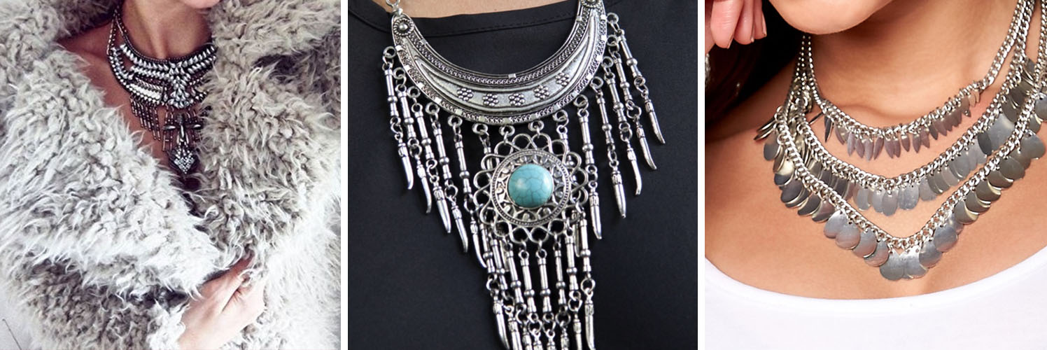 Silver boho sale statement necklace