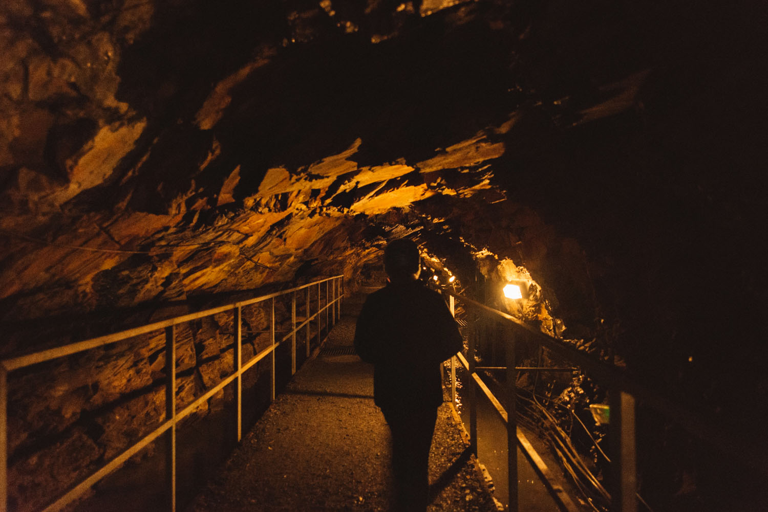 Walking through mine tunnel - Llechwedd Slate Caverns in Blaenau Ffestiniog, North Wales