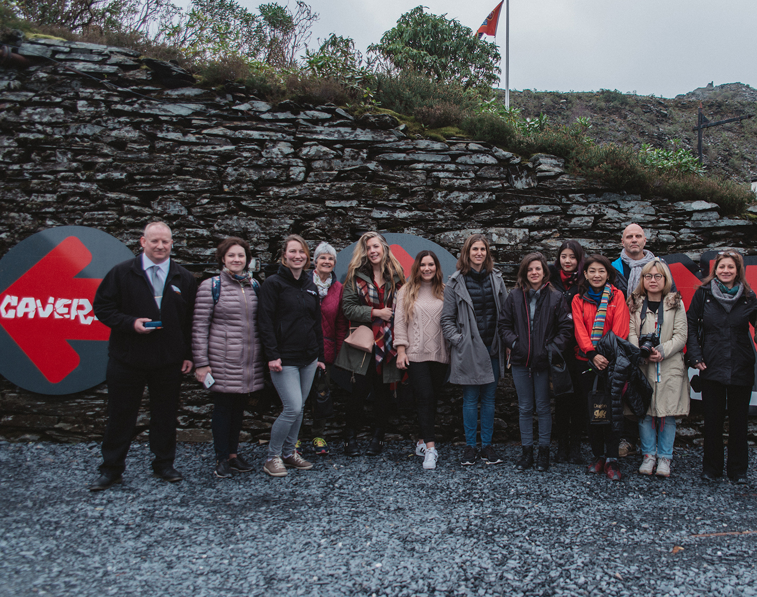 Journalists at Llechwedd Slate Caverns in Blaenau Ffestiniog, North Wales