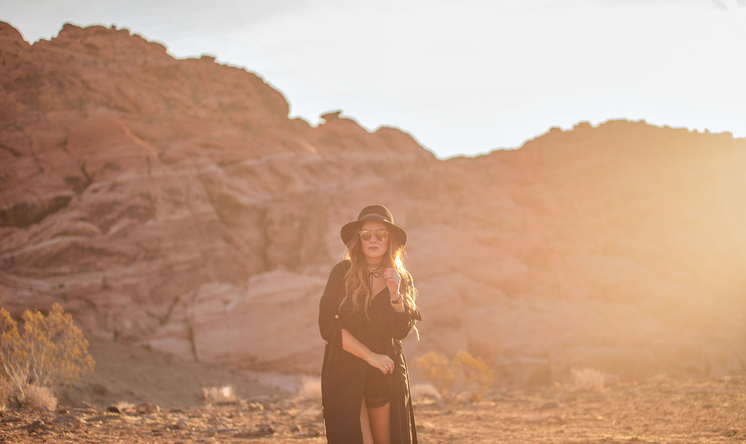 Jumpsuit & Hat Outfit at Red Rock Canyon