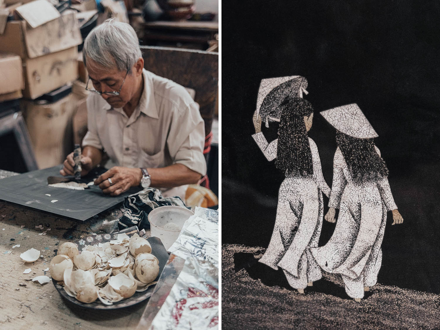 Eggshell painting at Minh Phuong lacquare-ware gallery