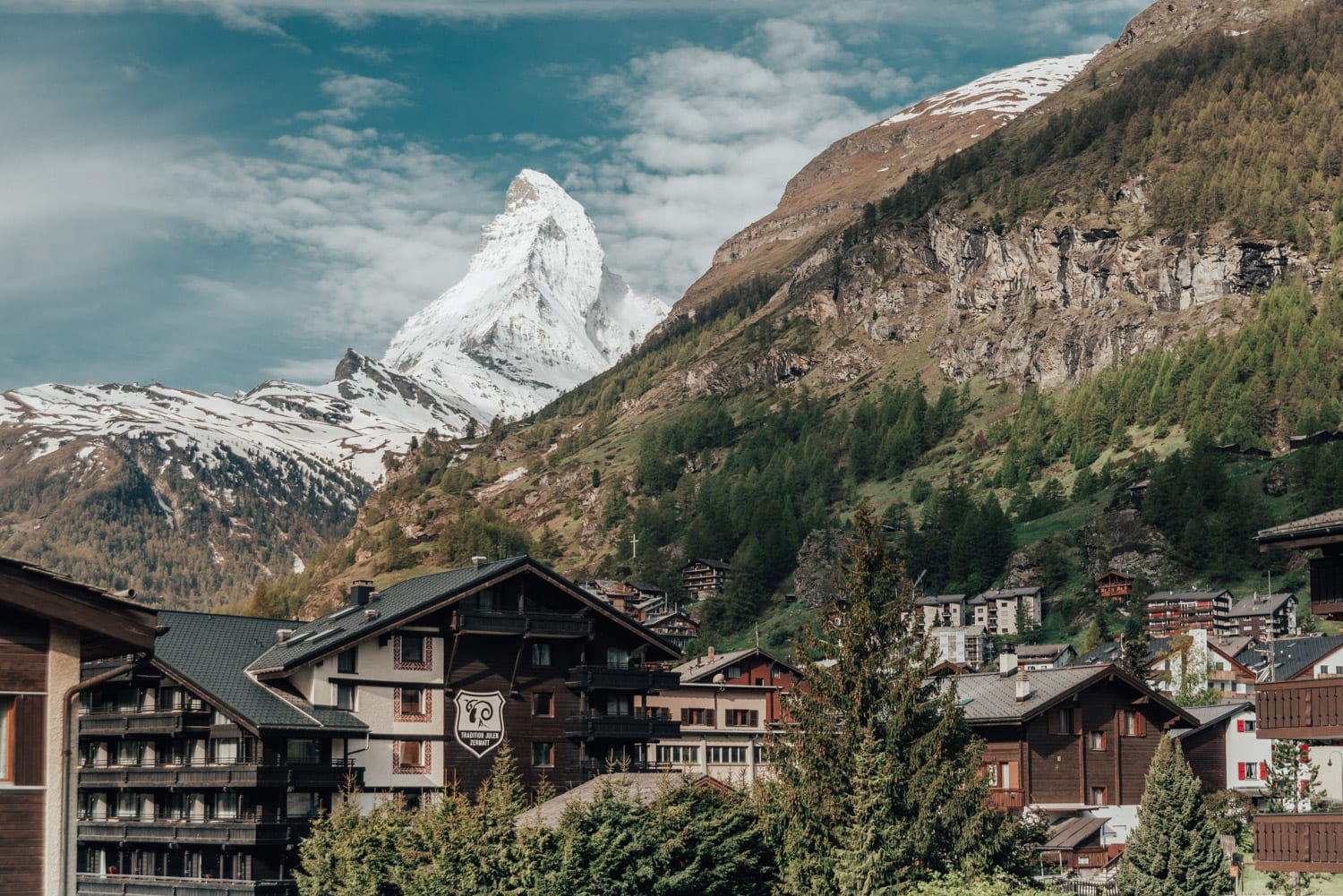 The Matterhorn over the Zermatt Village