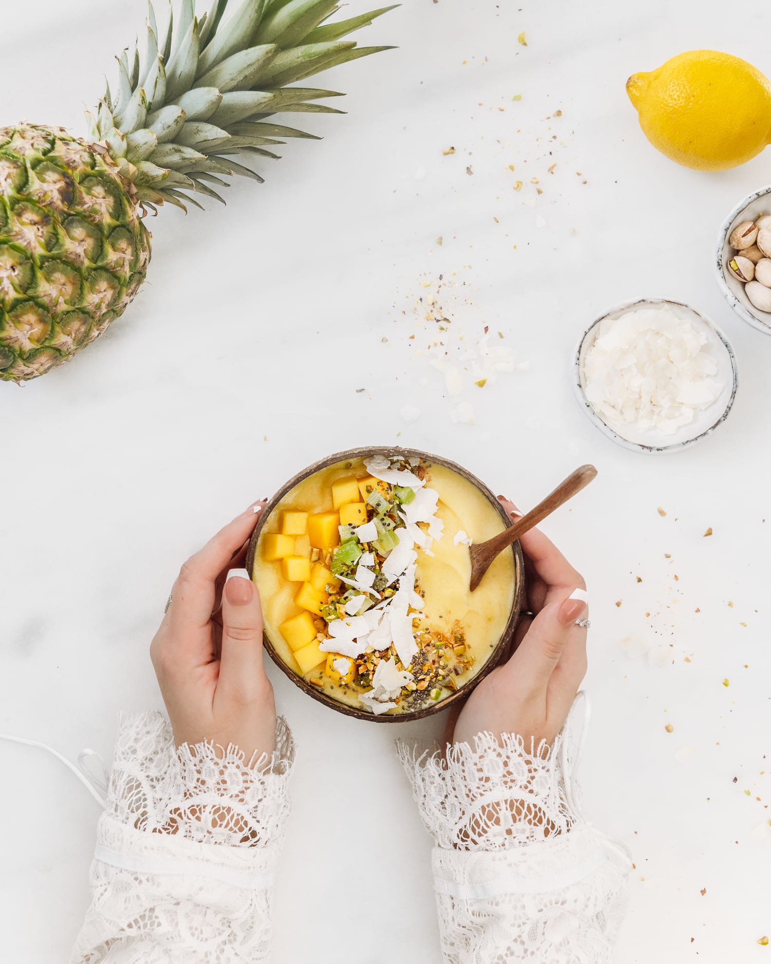 Tropical Smoothie Bowl with Pineapple, Mango & Coconut • ADARAS